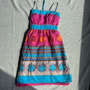 Twenty One Girls Size M Pink Blue Multi-color Tribal Print Mini Dress Y2K